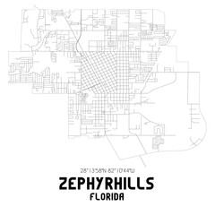 Zephyrhills Florida. US street map with black and white lines.