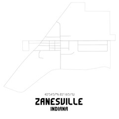 Zanesville Indiana. US street map with black and white lines.