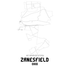 Zanesfield Ohio. US street map with black and white lines.