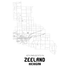 Zeeland Michigan. US street map with black and white lines.