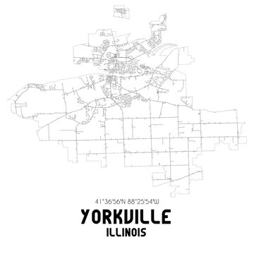 Yorkville Illinois. US Street Map With Black And White Lines.