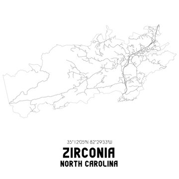 Zirconia North Carolina. US Street Map With Black And White Lines.