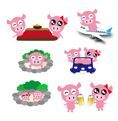 可愛いブタさんの旅行シリーズ