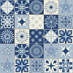 Square ceramic tile, Azulejo vintage spanish style, several different design tiles for interior decoration, vector illustration