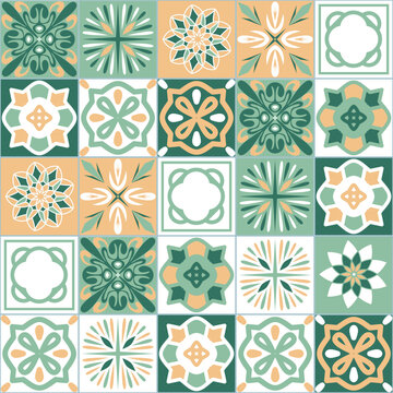 Azulejo style portuguese ceramic tiles, vintage pattern for wall decorating, vector illustration