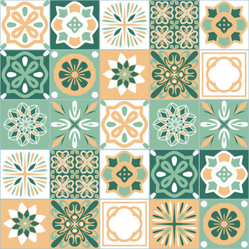 Azulejo green contrast tile, ceramics and interior design, decorative seamless pattern in Azulejo style