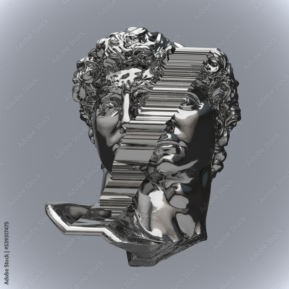 Aufkleber abstract illustration from 3d rendering of glitch pixel stretch deformed classical head sculpture in