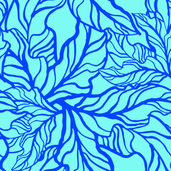 Nature seamless vector pattern with hand drawn twig, tree branch with leaves, tropical summer time. Ecological rural theme for poster print, wrapping paper, wallpaper, clothes textile, fabric design.