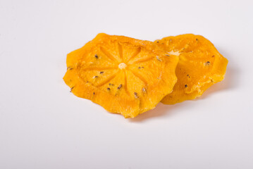 Dried Kaki fruit Dried Persimmon slice, isolated on white background.