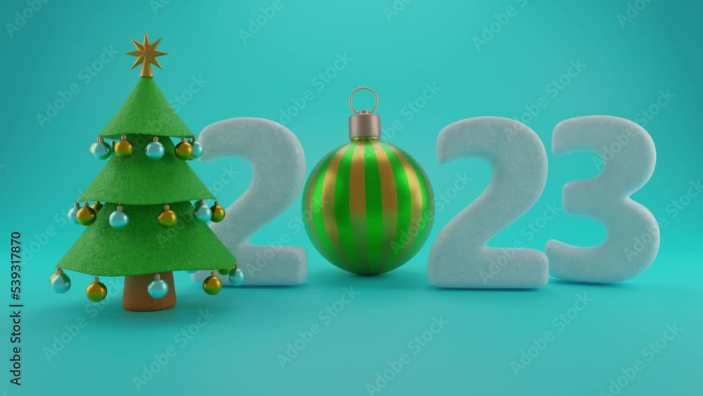 Poster new year 3d animation. the appearance of a new year tree and the date of the 2023 new year. a festiv