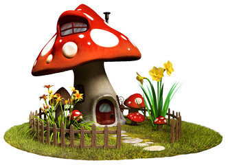 Fairy mushroom house 3D illustration	