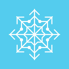 Snowflake icon vector collection. Snowflakes white ice crystal on blue background. Winter symbol. Christmas logo sign. Vector illustration.