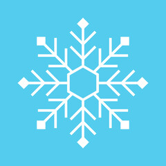 Snowflake icon vector collection. Snowflakes white ice crystal on blue background. Winter symbol. Christmas logo sign. Vector illustration.