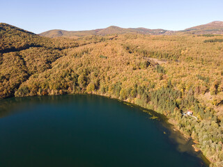 Aerial Autumn view of Pasarel reservoir, Bulgaria