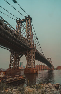 Fototapeta bridge river beautiful sunrise  Williamsburg nyc 