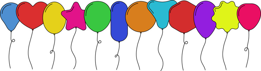 Balloon in cartoon style. Bunch of balloons for birthday and party. Flying ballon with rope. Flat icon for celebrate and carnival. Vector balloon isolated on white © Volodymyr