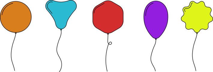 Balloon in cartoon style. Bunch of balloons for birthday and party. Flying ballon with rope. Flat icon for celebrate and carnival. Vector balloon isolated on white © Volodymyr