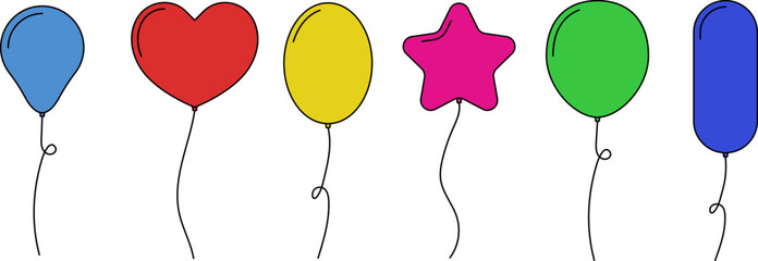 Balloon in cartoon style. Bunch of balloons for birthday and party. Flying ballon with rope. Flat icon for celebrate and carnival. Vector balloon isolated on white © Volodymyr