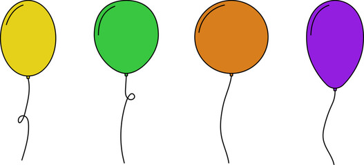 Balloon in cartoon style. Bunch of balloons for birthday and party. Flying ballon with rope. Flat icon for celebrate and carnival. Vector balloon isolated on white © Volodymyr