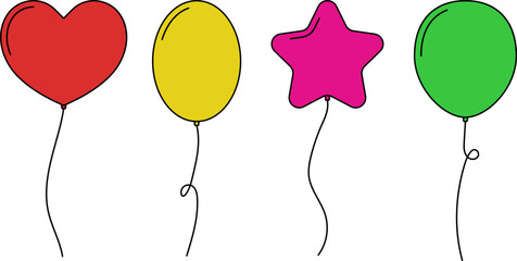 Balloon in cartoon style. Bunch of balloons for birthday and party. Flying ballon with rope. Flat icon for celebrate and carnival. Vector balloon isolated on white © Volodymyr