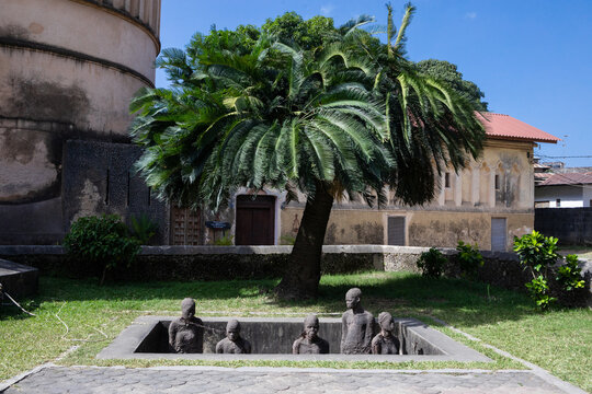 Slave monument in Zanzibar. Old Slave Market. Anglican Cathedral