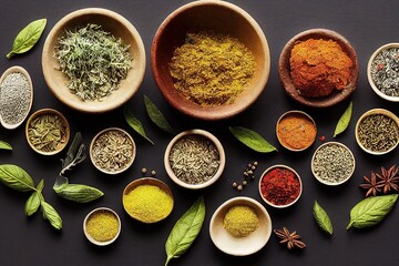 spices and herbs on a concert background