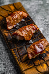sushi baked on a gray background in a restaurant