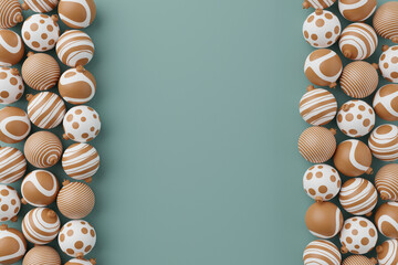 3d render of christmas bauble ball banner on a green background. Minimal New Year and Christmas concept 3d rendering frame