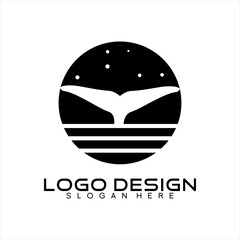 Whale tail vector illustration logo design at night.