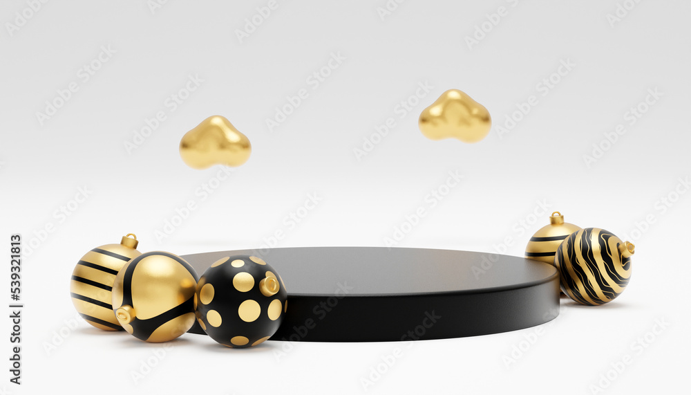 Poster christmas background with podium for product display. 3d rendering. white background.