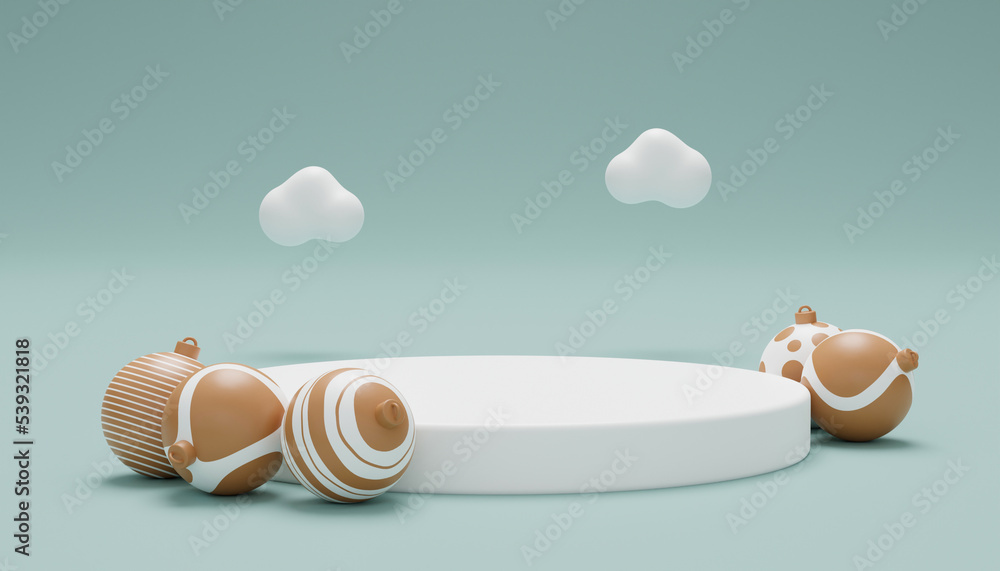 Poster christmas background with podium for product display. 3d rendering. green background.