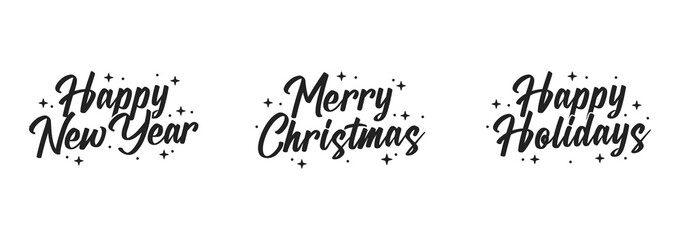 Happy Holidays Set, Holiday Text, Happy Holidays, Greeting Card, Handwritten Card, Merry Christmas Text, Happy New Year, New Year Text Set, Vector Holiday Text Isolated Illustration