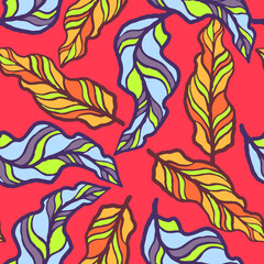 Fototapeta premium Nature seamless pattern with hand drawn twig, tree branch with leaves, tropical forest, summer time. Ecological rural theme for poster print, wrapping paper, wallpaper, clothes textile, fabric design.