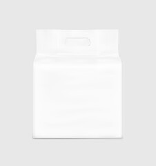 Stand bag with handle hole mockup. Vector illustration. Perfect for presentation nappies, wet wipes, food, cleaning products, household, etc. EPS10.	