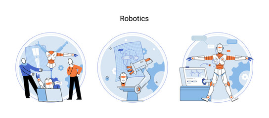 Robotics scientific and technical, metaphor production and application of robots. Programmable mechanical device building robot in lab. Robotic arm industrial smart manufacture. Cyber-physical systems