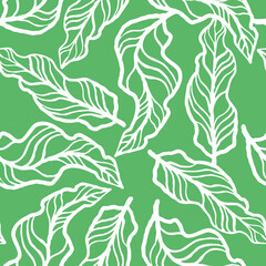 Nature seamless pattern with hand drawn twig, tree branch with leaves, tropical forest, summer time. Ecological rural theme for poster print, wrapping paper, wallpaper, clothes textile, fabric design.