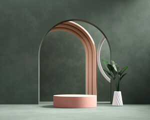 3D rendering platform podium with plant product presentation background