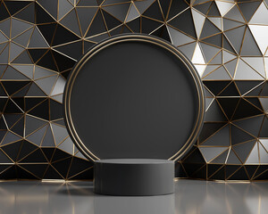 3D rendering abstract black platform podium product presentation backdrop