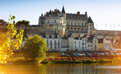 Fototapeta na wymiar View of Royal castle Chateau de Amboise on river Loire, France