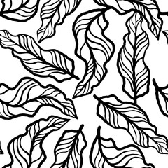 Fototapeta premium Nature seamless pattern with hand drawn twig, tree branch with leaves, tropical forest, summer time. Ecological rural theme for poster print, wrapping paper, wallpaper, clothes textile, fabric design.