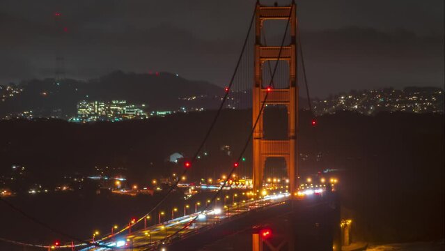 Night Timelapse of Golden Gate Bridge and Sutro Tower facing south
San Francisco, California, USA