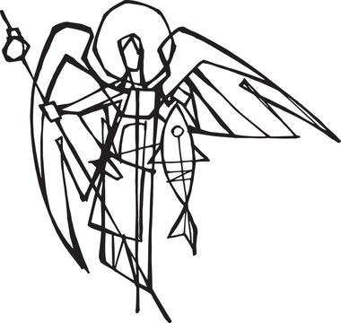  Hand drawn illustration of Saint Raphael the Archangel.