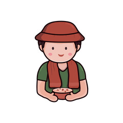 Cute Man with a hat. character logo. Asian street food seller.