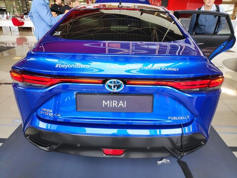 Hydrogen powered car Toyota Mirai blue