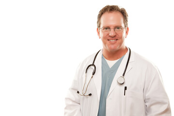 Fototapeta premium Friendly Smiling Male Doctor Wearing a Labocat and Stethoscope