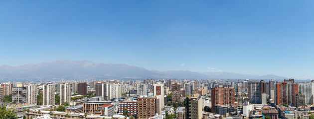 Santiago, Chile panoramic view and Andes Mountain Range