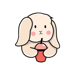 little cute bunny logo design. rabbit drink juice