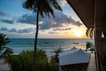 Stunningly beautiful, juicy, bright, sunset. Beautiful beach. Paradise Island Zanzibar.