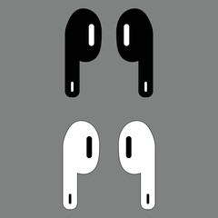 Pair of wireless earphones in black and white flat design icon - vector illustration