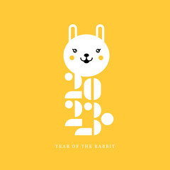 Happy new year 2023, the year of the rabbit zodiac. Little bunny greeting card, poster, banner, brochure, calendar. vector